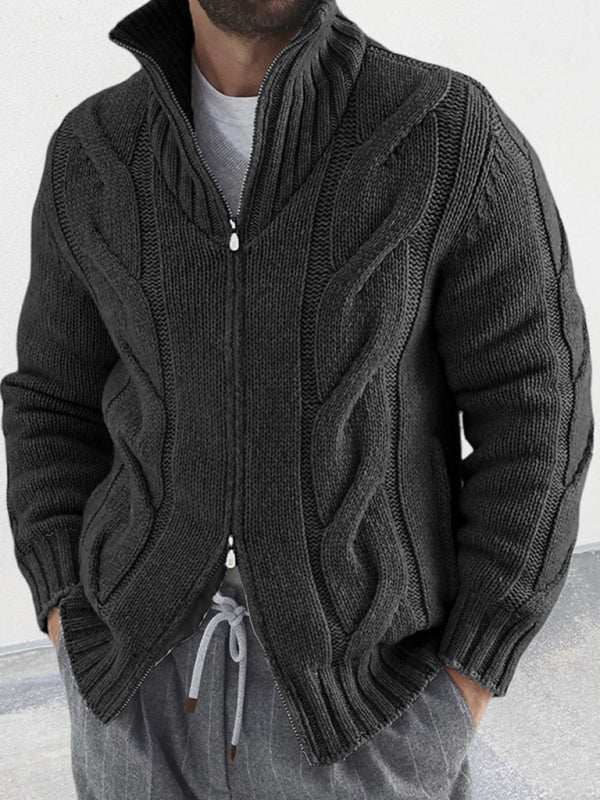 Chic Men's Turtleneck Cable Knit Cardigan with Zipper – Perfect for Casual Spring-Summer Outings - MENLL